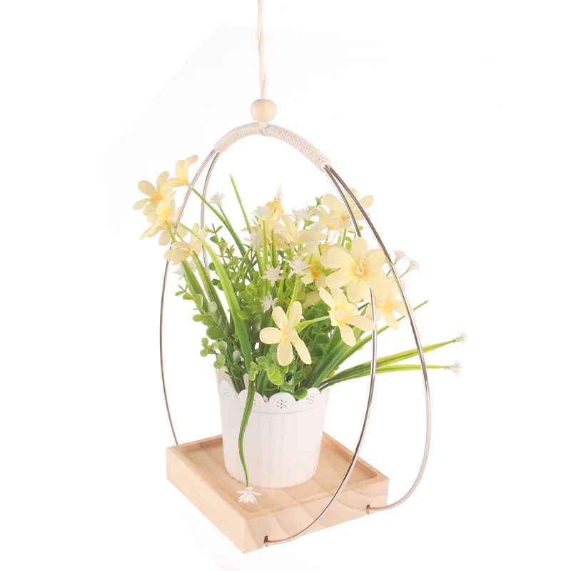 Macramé suspendue en bois naturel - Jardinière