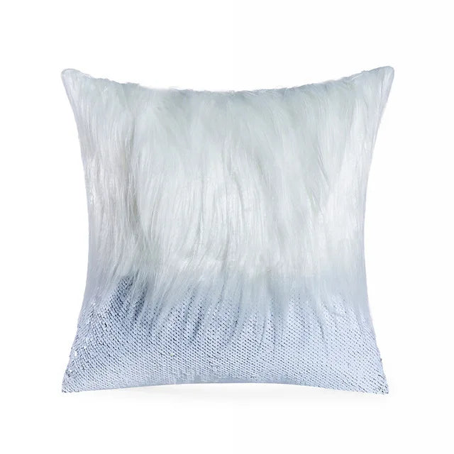Housse de Coussin en Fourrure à paillettes