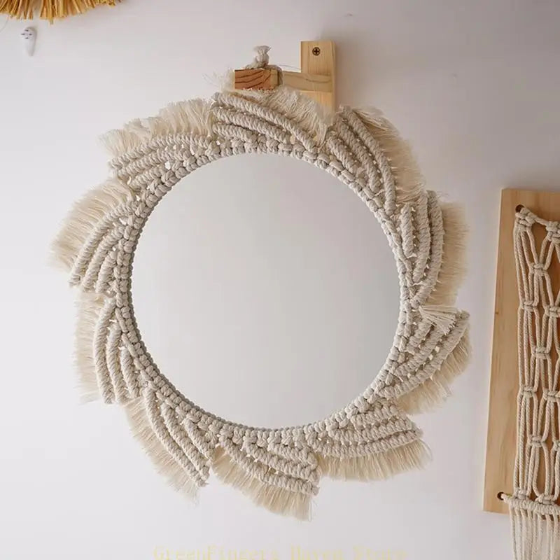 Miroir Mural bohème en Macramé tissé main