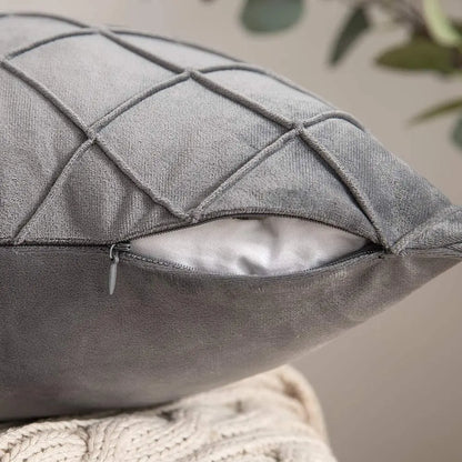 Housses de coussin en velours gris foncé à carreaux