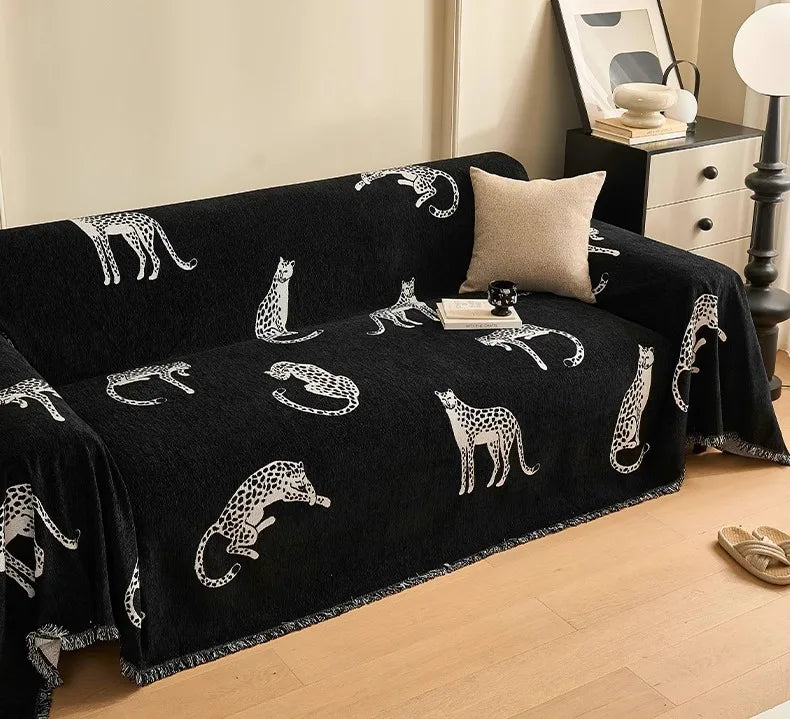 Housse de Canapé en Chenille Léopard
