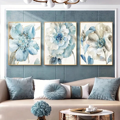 Toile Florale Bleue Abstraite