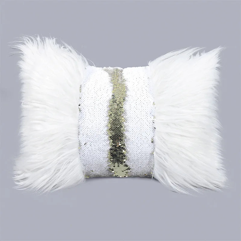 Housse de Coussin en Fourrure à paillettes