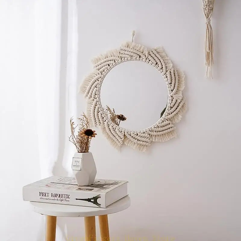 Miroir Mural bohème en Macramé tissé main