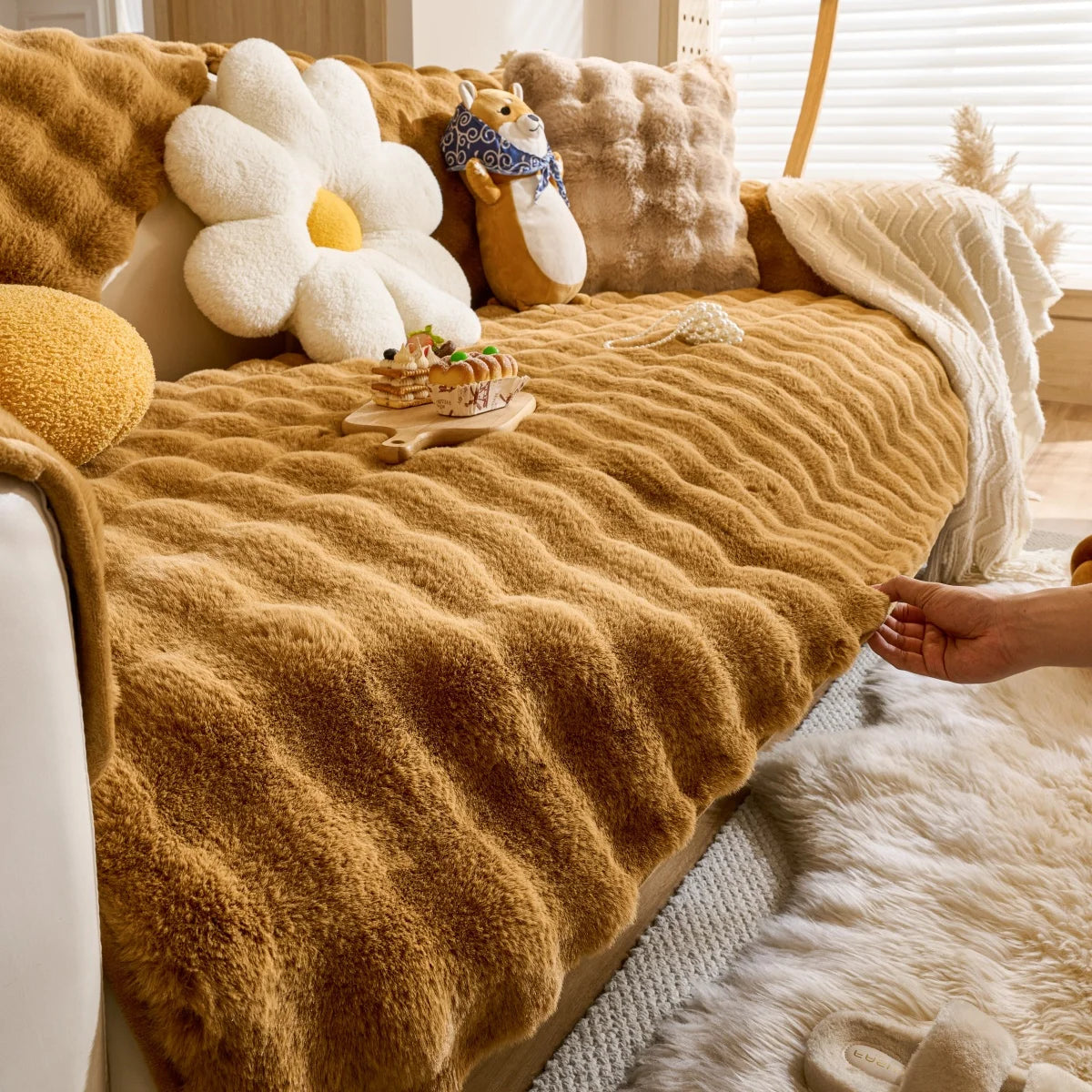 Housse de Canapé en Peluche de Fourrure