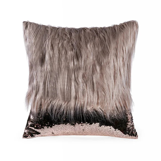 Housse de Coussin en Fourrure à paillettes