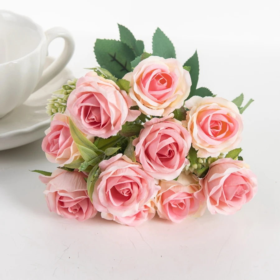 Fleur Artificielle Bouquet de Rose en Soie