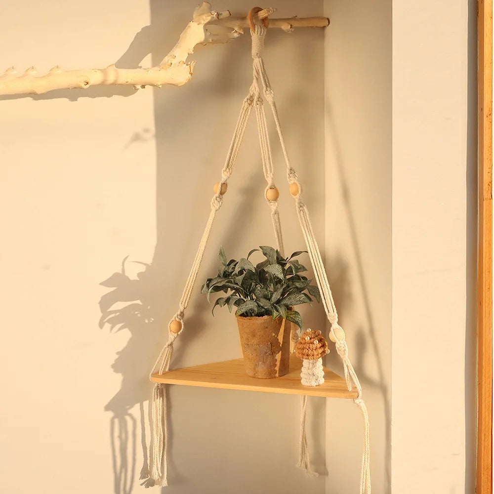 Macramé étagère Murale d'angle