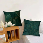Housse de Coussin Carrée à Motif Feuilles Vertes