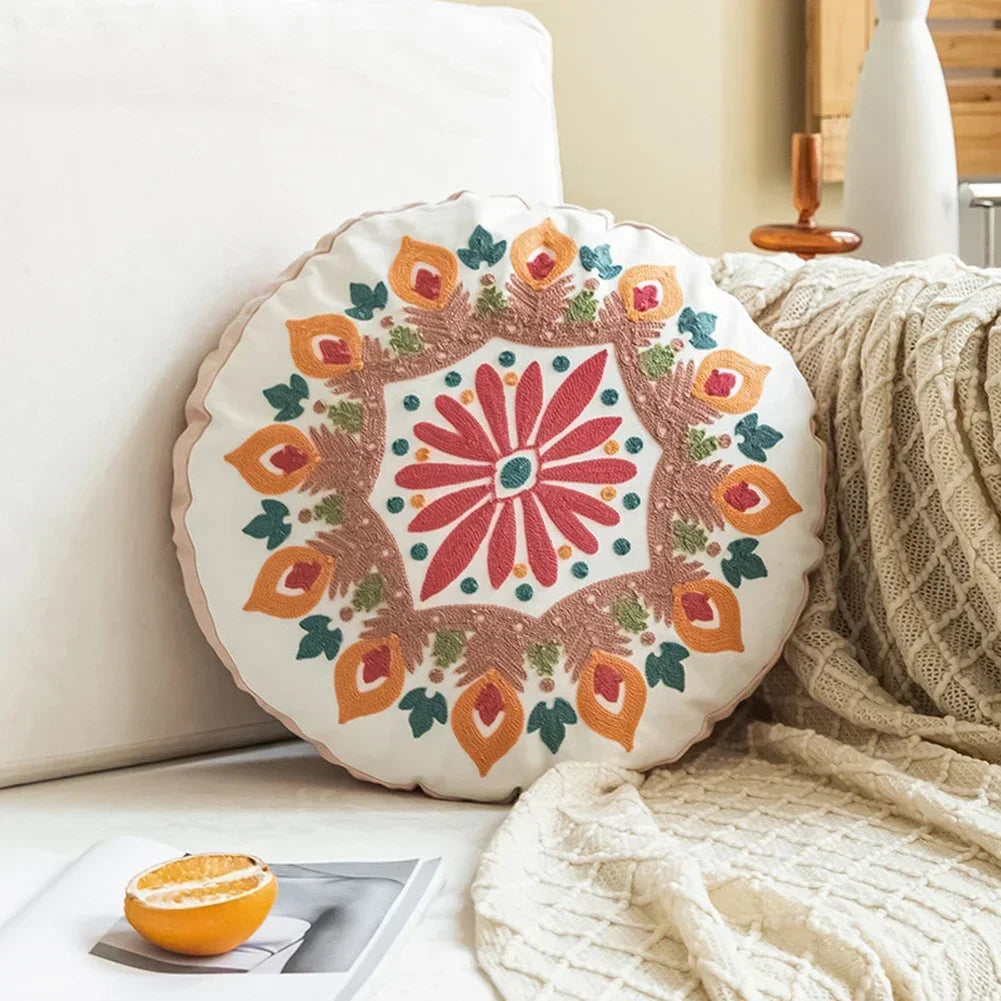 Housse de Coussin Ronde Ethnique Marocaine