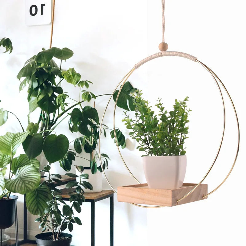 Macramé suspendue en bois naturel - Jardinière