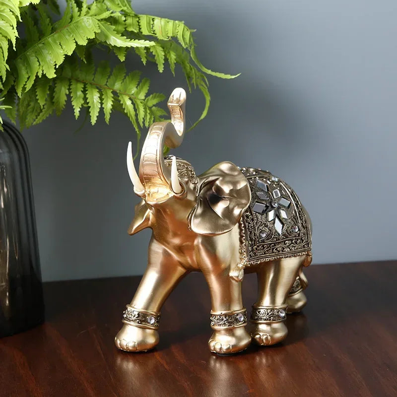 Statue d'éléphant doré Feng Shui