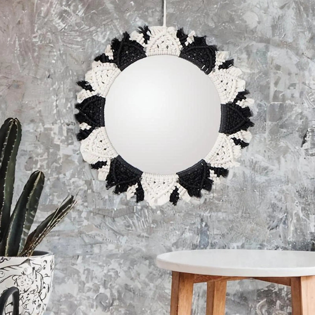 Miroir Mural en macramé tissé à la main