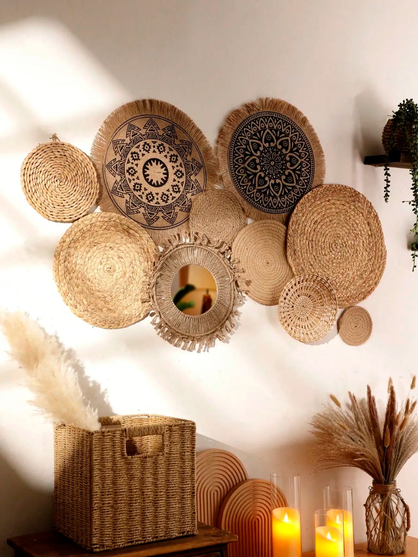 Panier Mural Rond en Jonc de Mer