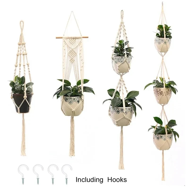 Macramé Mural Porte plantes - Paniers suspendus