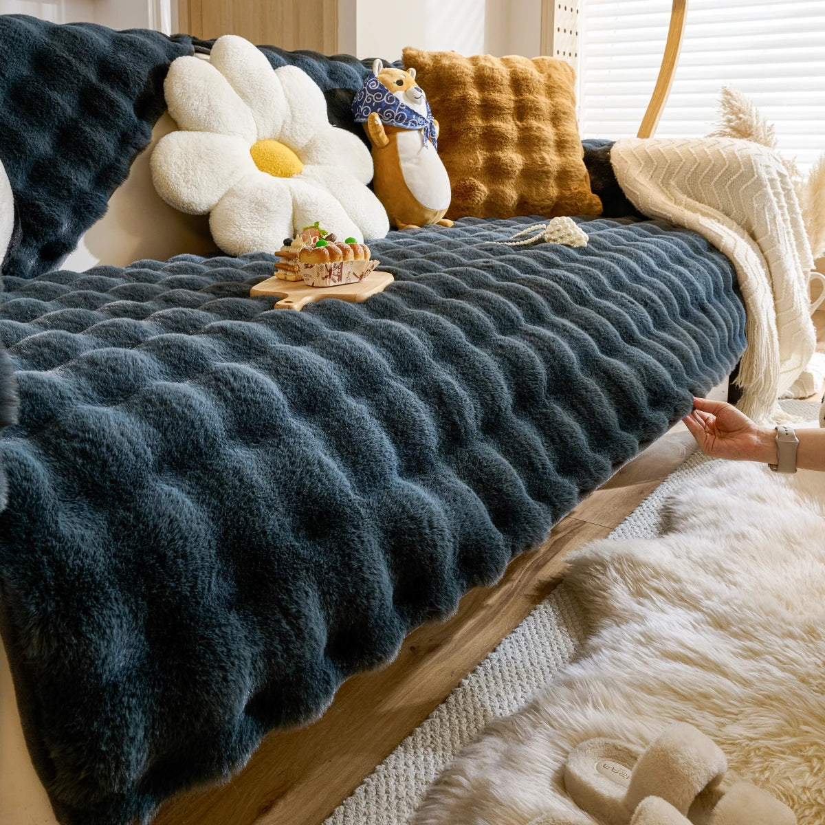 Housse de Canapé en Peluche de Fourrure