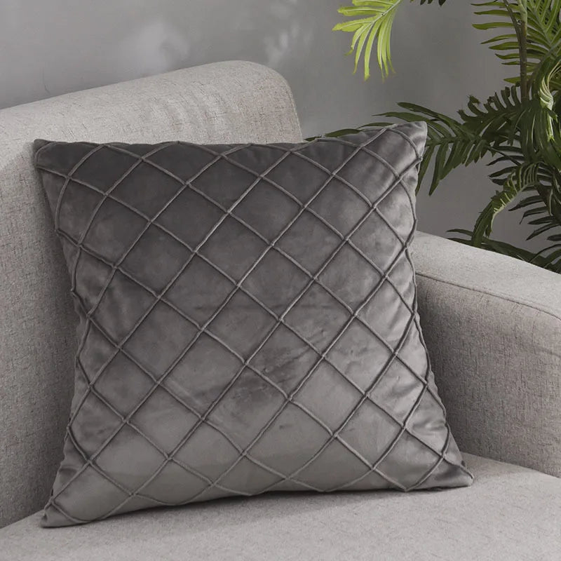Housses de coussin en velours gris foncé à carreaux