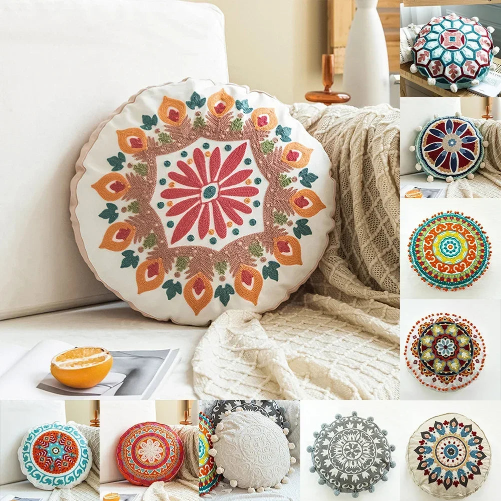 Housse de Coussin Ronde Ethnique Marocaine