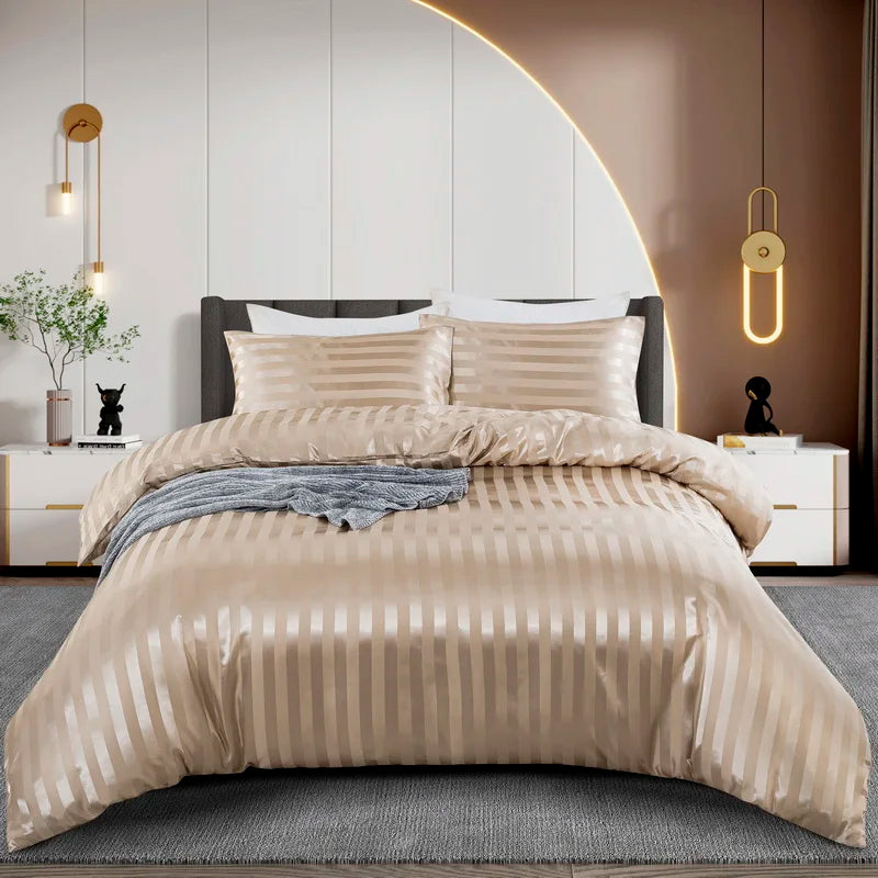 Parure Housse de couette rayée en Satin