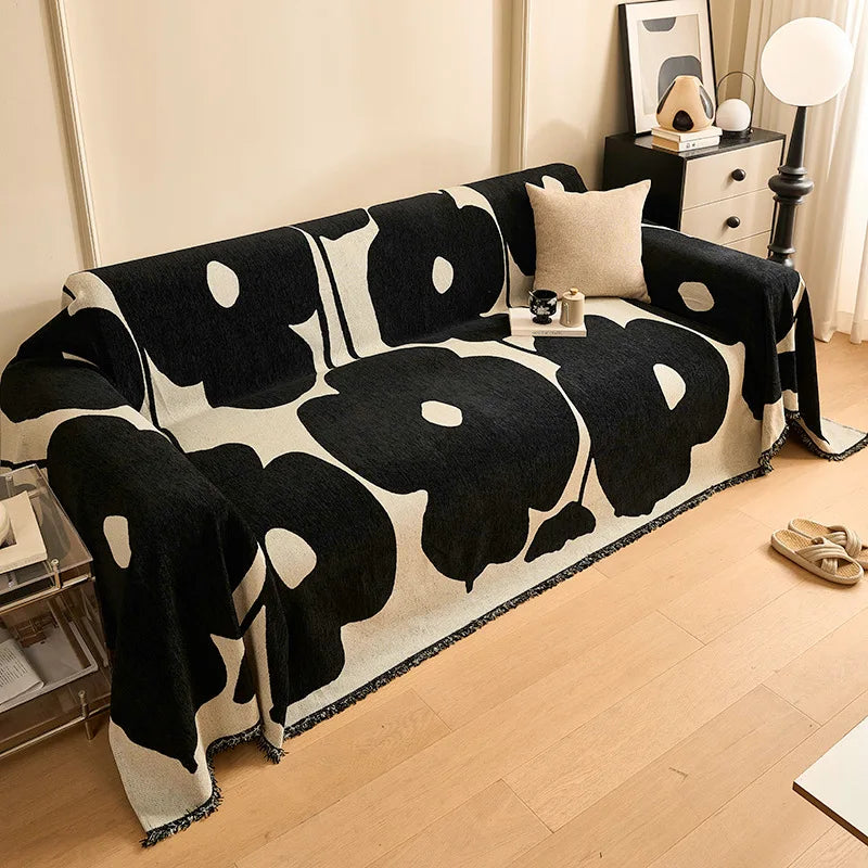 Housse de Canapé en Chenille à Pompon