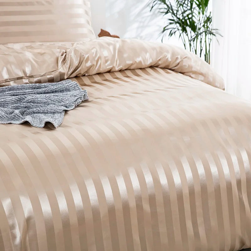 Parure Housse de couette rayée en Satin