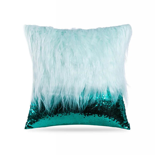 Housse de Coussin en Fourrure à paillettes