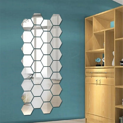 Miroir Décoratif Autocollant Hexagonal