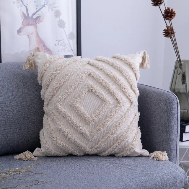 Housse de Coussin à Pompons style Bohème Nordique