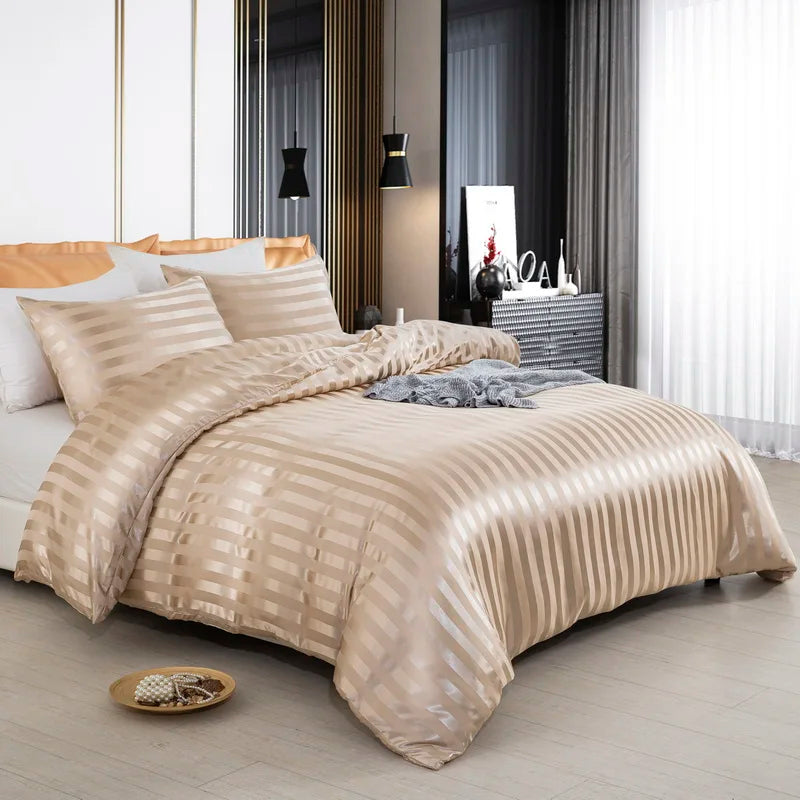 Parure Housse de couette rayée en Satin