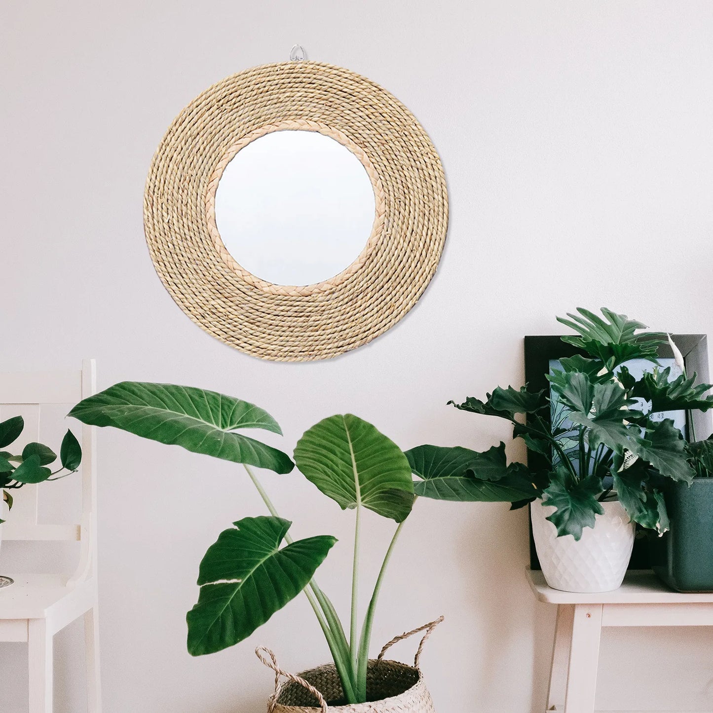 Miroir Décoratif Mural Rond en Rotin
