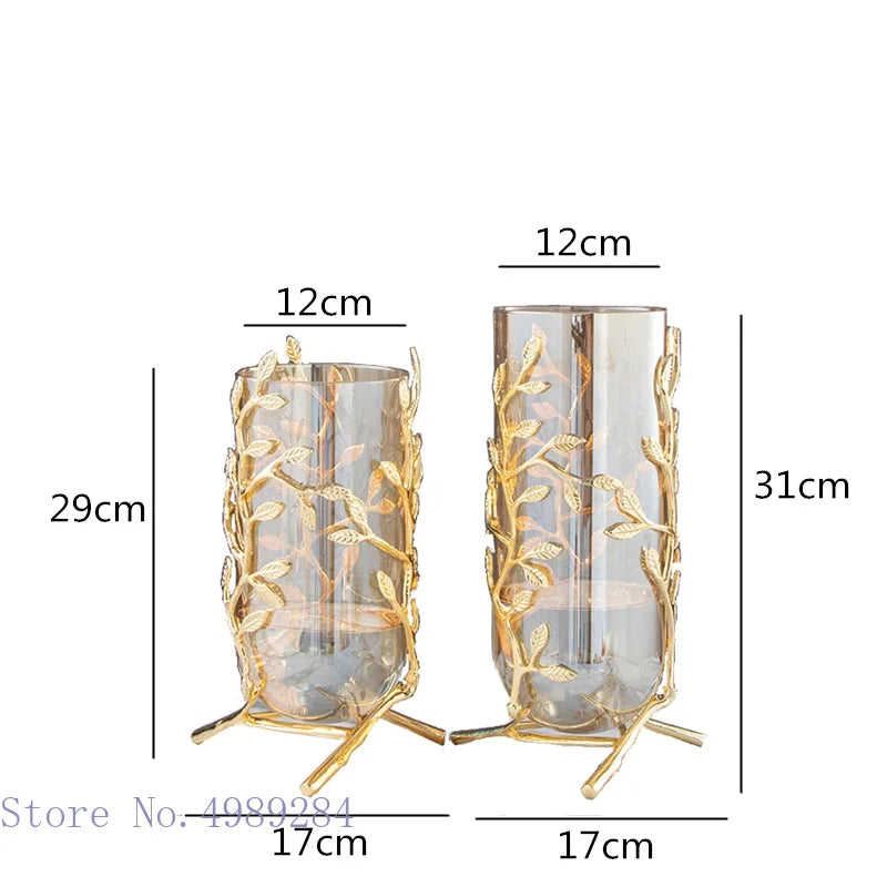 Vase en Verre Transparent et Métal Doré