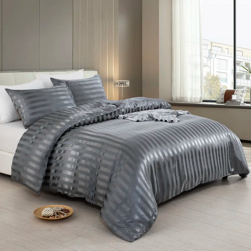 Parure Housse de couette rayée en Satin