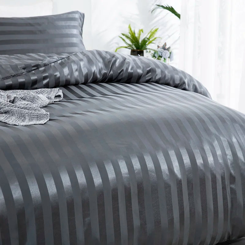 Parure Housse de couette rayée en Satin