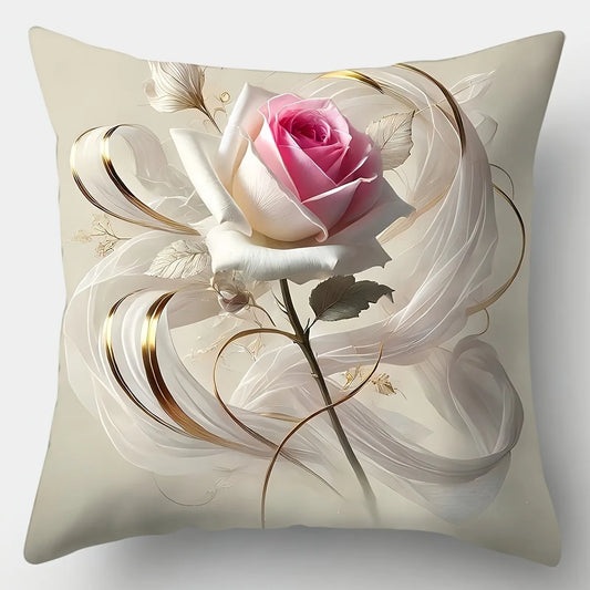 Housse de Coussin Motif Rose