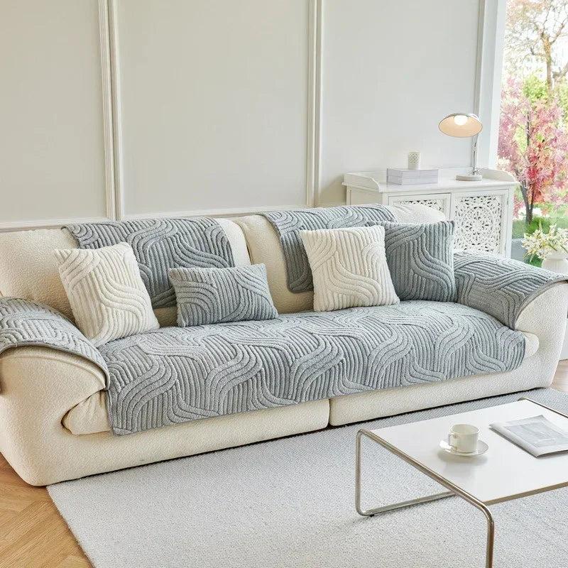 Housse de Canapé à Rayures Ondulées