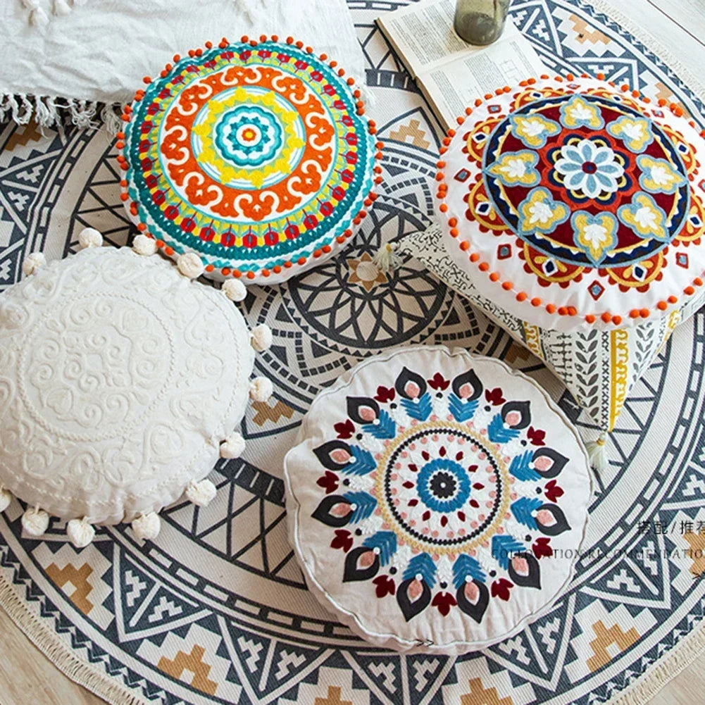 Housse de Coussin Ronde Ethnique Marocaine