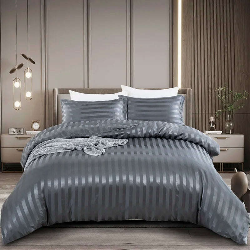 Parure Housse de couette rayée en Satin