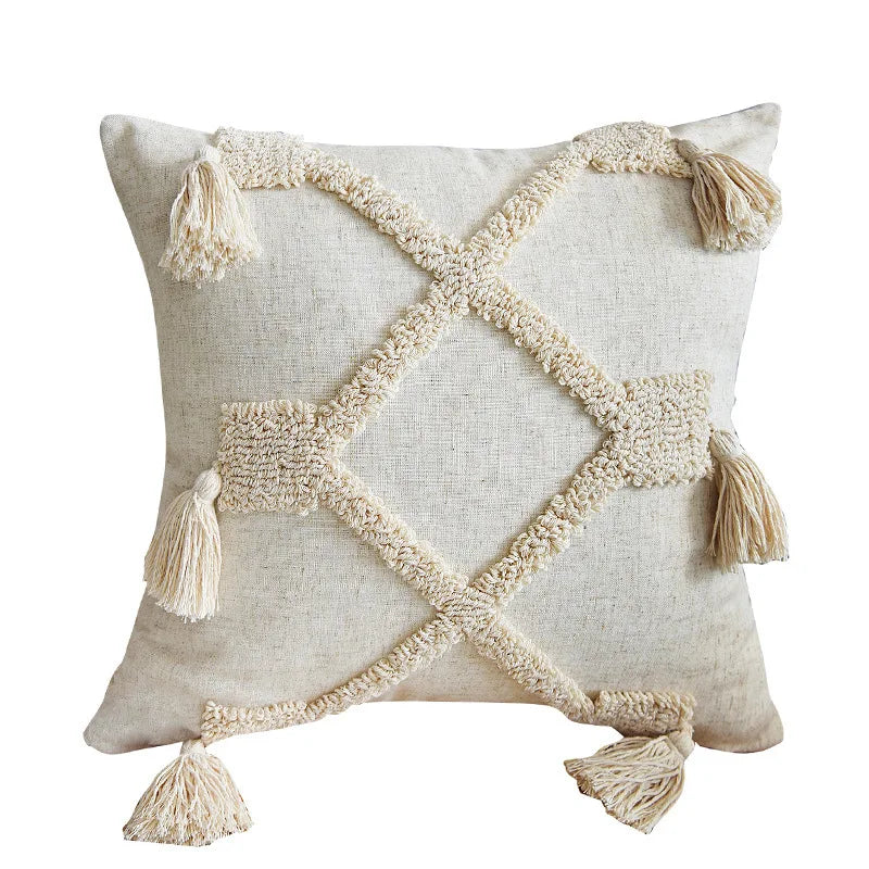 Housse de Coussin à Pompons style Bohème Nordique