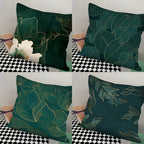 Housse de Coussin Carrée à Motif Feuilles Vertes