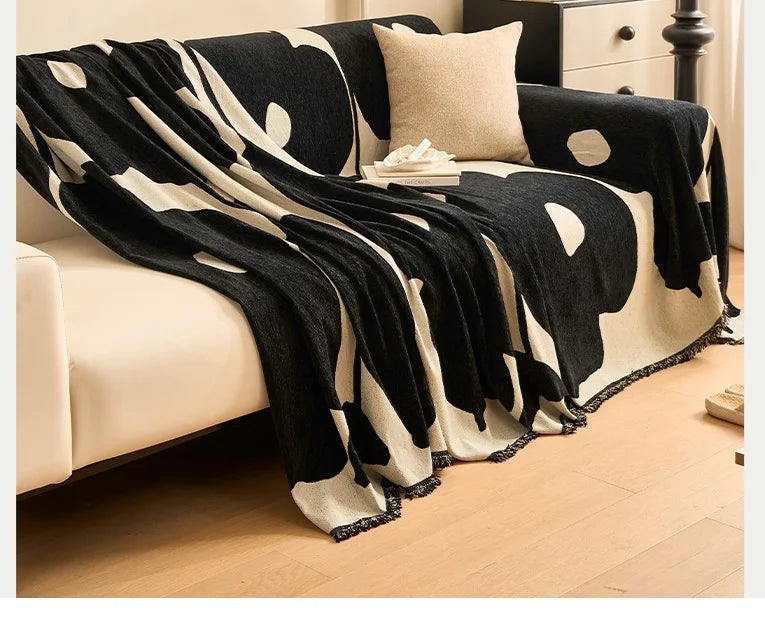 Housse de Canapé en Chenille à Pompon