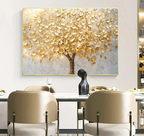 Peinture à l’huile abstraite d’un arbre doré texturé – toile artistique sans cadre pour décoration murale moderne de salon - Décoration intérieure