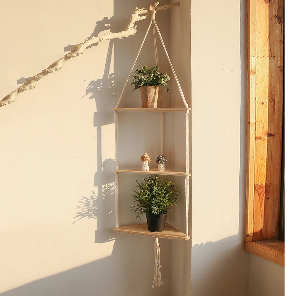 Macramé étagère Murale d'angle