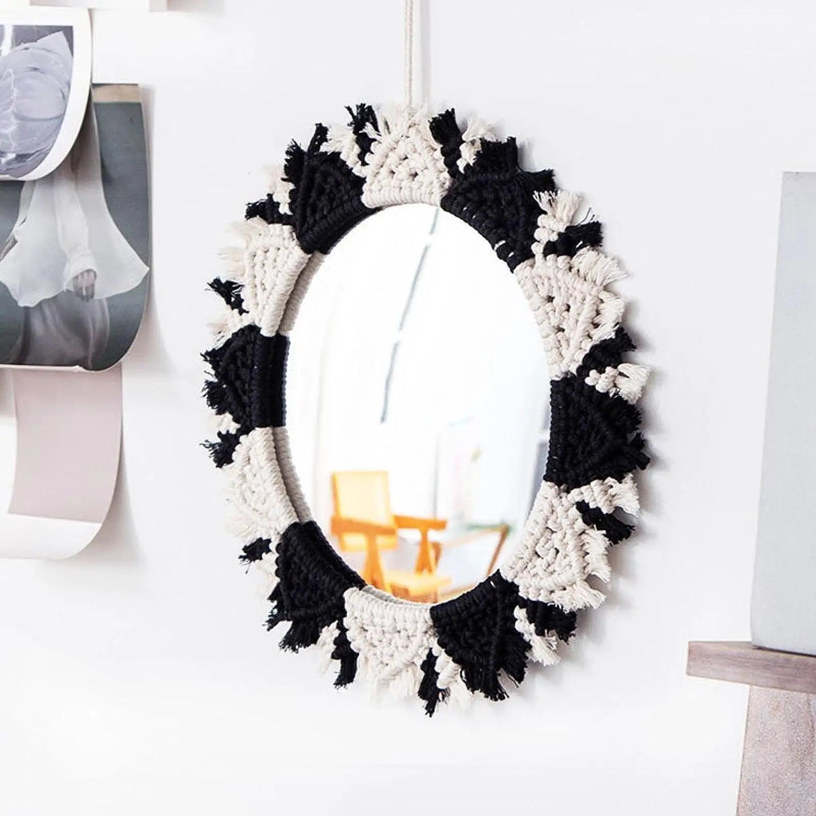 Miroir Mural en macramé tissé à la main