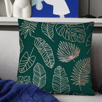 Housse de Coussin Carrée à Motif Feuilles Vertes