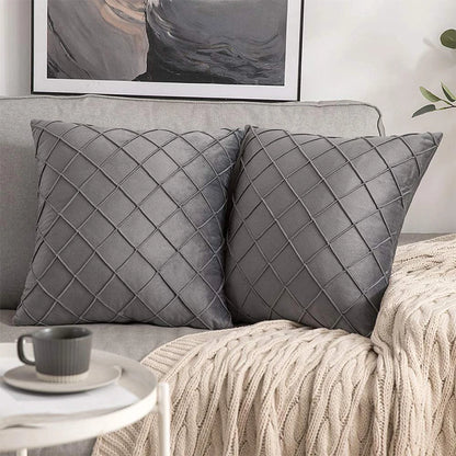 Housses de coussin en velours gris foncé à carreaux