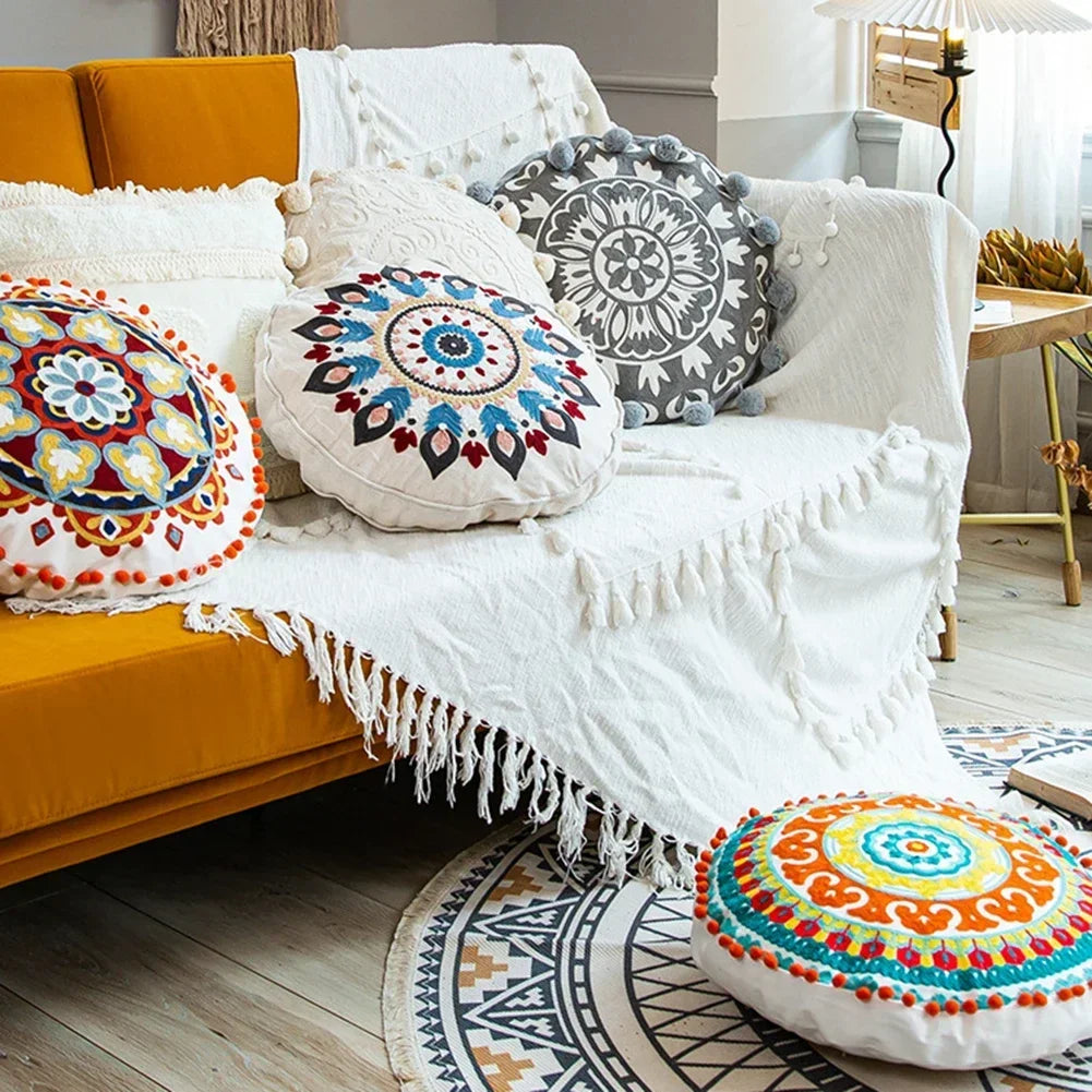 Housse de Coussin Ronde Ethnique Marocaine