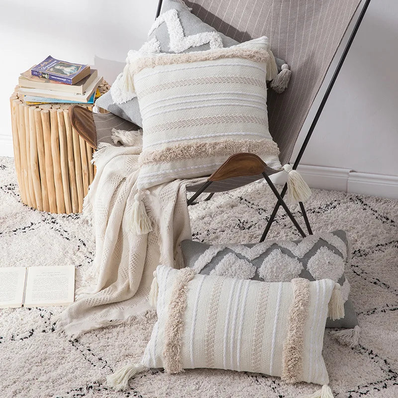 Housse de Coussin à Pompons style Bohème Nordique
