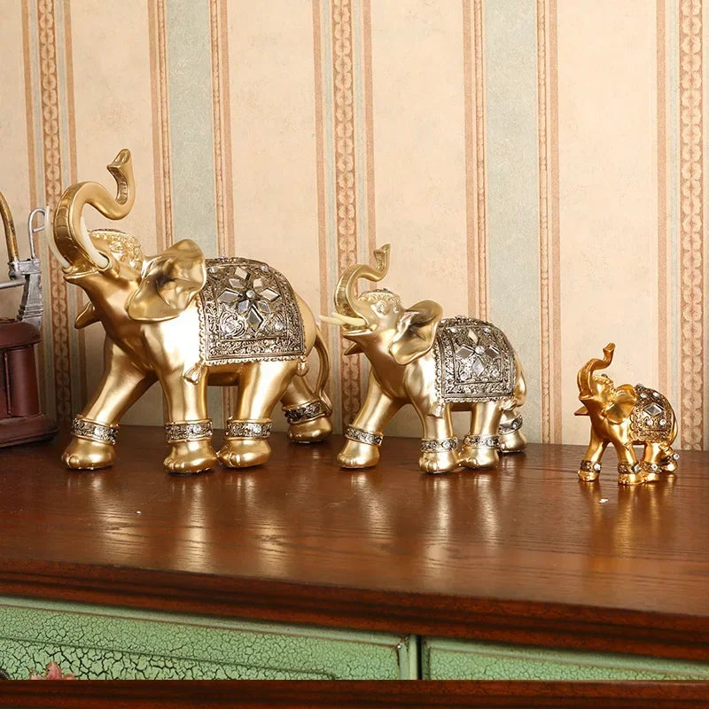 Statue d'éléphant doré Feng Shui