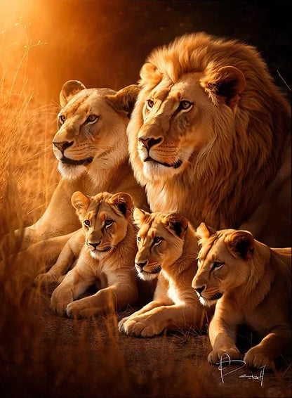 Tableau Moderne Famille Lion