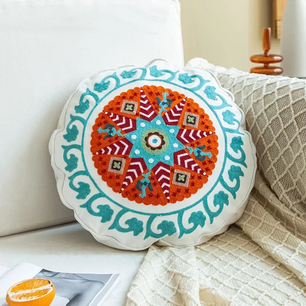 Housse de Coussin Ronde Ethnique Marocaine